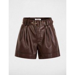 Short ajustado cuero sintético marrón mujer