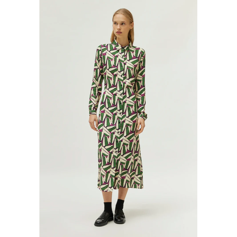 Vestido midi estampado geométrico verde