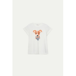 Camiseta con print de perro estampado floral Calatea azul
