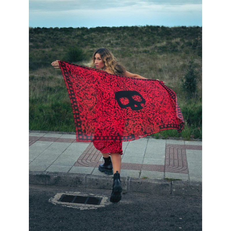 PAÑUELO GRANDE "ANIMAL PRINT" ROJO