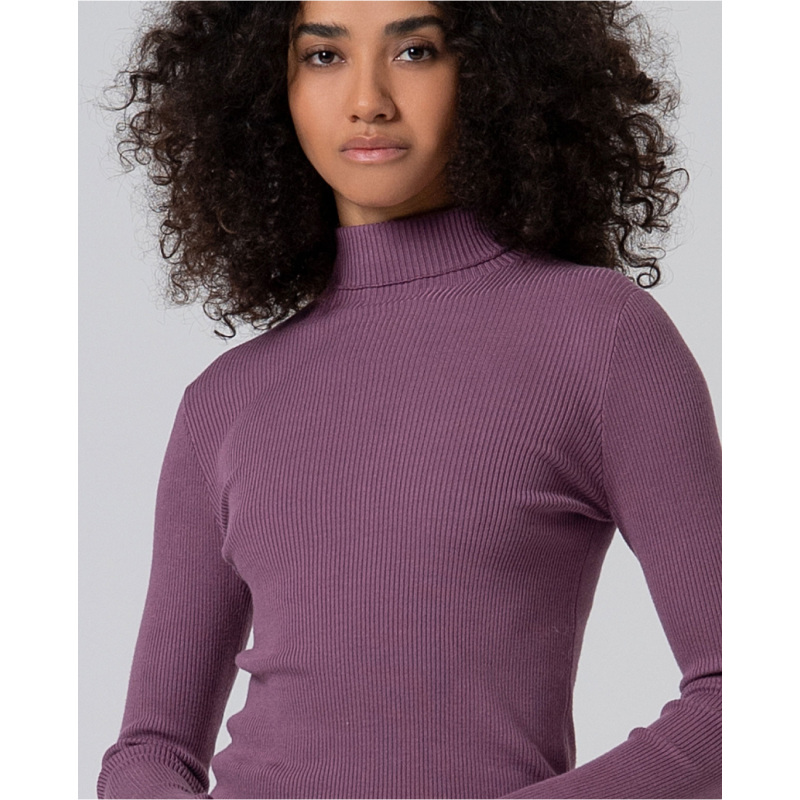 jersey canalé cuello alto malva