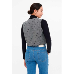 Chaleco tweed estampado corazones negro