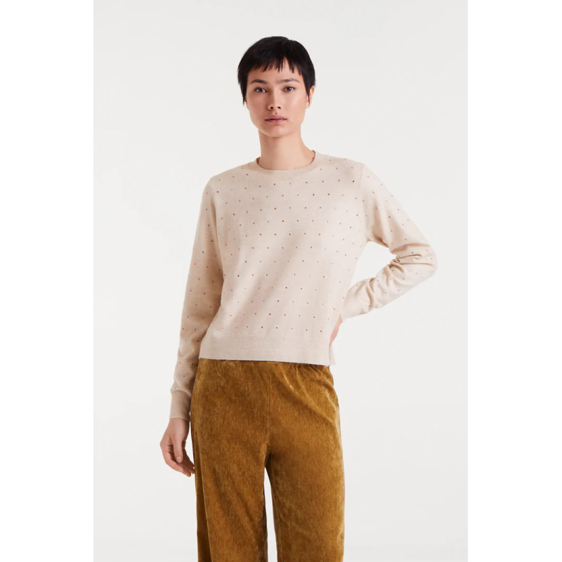 Jersey beige con detalle multicolor