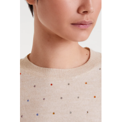 Jersey beige con detalle multicolor