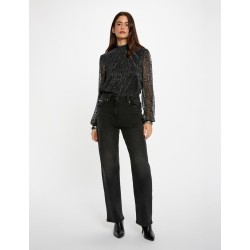 Camiseta cuello alto negro brillo tobito